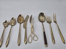 8 Pc Vintage  Piece Flatware Serving Set THAILAND Bronze & Wood picture