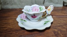 Vintage Wales Bone China Pink Rose Teacup & Saucer Gold Trimmed Japan picture