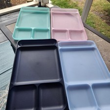 Tupperware Set of 4 Divided Food Lunch Trays Sheer Pastel Colors 1535 USA Made picture