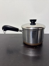 Vtg 1801 Revere Ware 1 1/2 Quart Qt Saucepan w/Copper Bottom & Lid Rome NY Clean picture