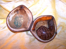 ANTIQUE Genuine French Briar wood pipe, original case & fraternity engravings picture