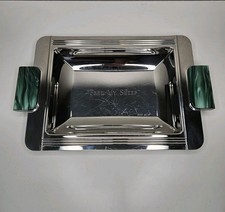 Jean Couzon France Art Deco Tray Stainless Steel Faux Malachite Resin Handles picture