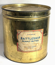 VTG Battleship Peanut Butter Tin 25 Lb Wm S Scull Co Dayton OH picture