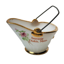 OSAKIS MN MINNESOTA ANTIQUE Souvenir DEPRESSION WHITE Glass TRINKET COAL BUCKET picture