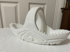 Vintage White Milk Glass Basket, McKee Martec pattern. picture