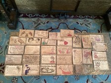 Postcard leather antique lot 29 pyrography novelty 1906 1907 comic romance art picture