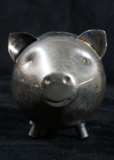Vintage Lunt Silver Plate Piggy Bank Metal Pig Coin Bank (A3) picture