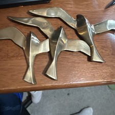 Set Of 3 Brass Seagulls Flying Birds Wall Hanging Mid Century Modern MCM Vintage picture