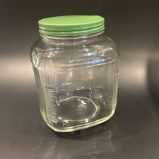 Vtg Hoosier Square Canister /Green Metal Lid/ 8.75