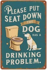Humorous Vintage Bathroom Tin Metal Signs - 