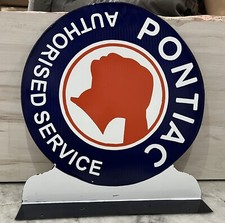 VINTAGE PONTIAC AUTHORISED SERVICE PORCELAIN ENAMEL SIGN 19×18×2.5 INCHES DOUBLE picture