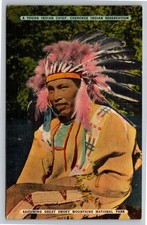 1952 Cherokee Indian Chief Postcard Great Smoky Mtns Asheville NC Linen picture