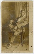 Stylish African American Gentleman 1920 Sharp Black Man Striped Suit RPPC Photo  picture
