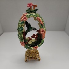 Franklin Mint HOUSE OF FABERGE Floral Egg Figurine w/Hummingbird & Stand Vintage picture