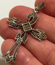 Beautiful Vintage Sterling Silver Marked 925 Cross Pendant With  Marcasite picture