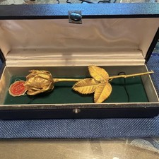 Vtg Eternal Rose 24 Karat Gold Natural Austrian Product Box Brooch Corsage Pin  picture