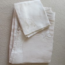VTG.  MADIERA TABLECLOTH +8 NAPS ORGANDY LINEN APPLIQUE 86