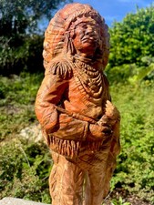 ANTIQUE Mission Swirl Standing INDIAN CHIEF wPEACE PIPE Comanche Pottery Texas picture
