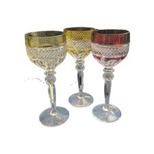 Vintage Riekes Crisa Williamsburg Hock Wine Glasses Flashed Crystal 3pc Set MINT picture