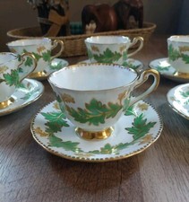 Vintage Royal Chelsey Bone China Green Leaf Ivy Tea Cup and Saucer Set Of (6) picture