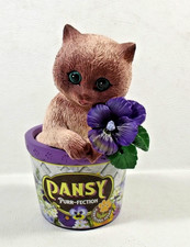 Hamilton Kayomi Purr-ecious Petals Collection PANSY PURR-FECTION Cat Figurine picture