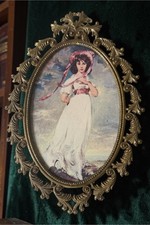 Vintage Oval Brass Framed Ornate “Pinkie” Wall Art Made In Italy 8.25”X5.5” picture