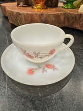 Vintage Fire-King Fleurette Cup & Saucer Set picture