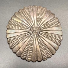 Vintage Navajo John Silver Hand Stampwork Silver Round Brooch Pin picture