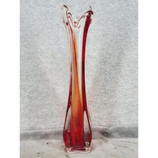 Vintage Red Amberina Art Glass Swung Bud Vase 11.5