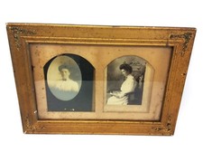 Antique Victorian Edwardian Women Portrait Photos Gilt Double Picture Frame picture