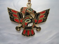 VTG NORTHWEST COAST FIRST NATIONS DAVID AUDETTE ENAMELED THUNDERBIRD NECKLACE picture