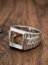 Square Setting Semi Mount Men's Signet Blank Ring In 14k White Gold Plated picture