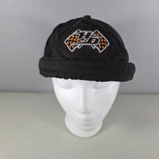 Vtg Y2K 2005 Harley Davidson Checker Flag Docker Cap Skull Hat Brimless Black picture