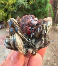 72 Grams Etched spessartine Garnet on Star Muscovite mica mineral specimen @Pak picture