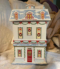 Lenox Village Christmas Cookie Jar Porcelain House w/ Lid Handcrafted Vintage picture