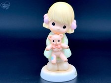 Adorable Precious Moments Girl Figurine Holding Teddy Bear picture