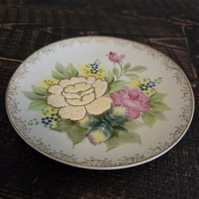 Vintage Wheelock Peoria Japan Raised Yellow Rose Pink Roses Collector Plate  picture