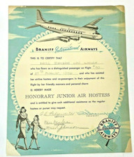 Vintage Braniff Airlines Memorabilia Junior Air Hostess Certificate Flight picture