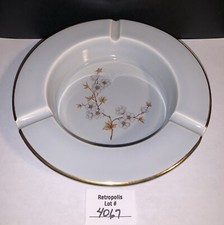 Vintage Hyalyn Porcelain Ashtray Grey Blue Floral Gold Trim #829 picture