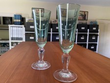 Pair of Vintage Miller-Rogaska Alfresco Green Champagne Flutes~ Austria picture