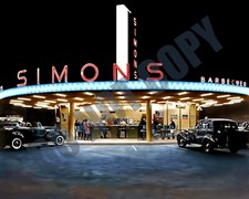 1939 Simon's Drive-in Night Time at Wilshire & Fairfax Hollywood 8x10 Photo picture