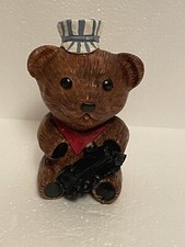 Vintage Brown  Bear With Conductor Hat And Train Figurine. G.A.O 1958. 4” Resin picture