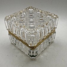 Vintage Westminster Baccarat Style Diamond Cut Crystal Hinged Trinket Box 3 1/2 picture