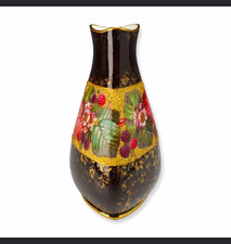 Antique Hand Painted Creamware Triangular Botanical Vase, circa 1880 picture