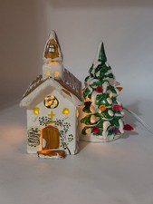Vintage Department 56 Wayside Chapel Country Church Snow Village With Blue Bird picture