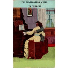 I'm Cultivating Music In Detroit 1913 Local Lovers Vintage Postcard SP7-13 picture