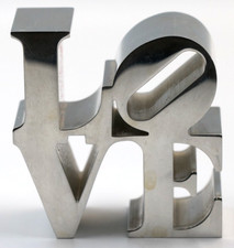 Iconic Robert Indiana LOVE Sculpture Replica Heavy Block Chromed Paperweight picture
