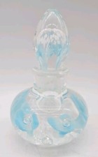 Vtg Joe Rice Blown Art Glass Perfume Bottle Paperweight Controlled Blue Flowers  picture
