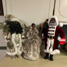 Merry Brite Christmas Santa Figurines Set of 3 Indoor Fabric Multicolor picture
