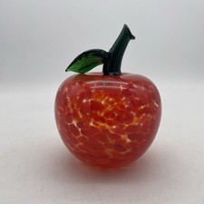Art Glass Orange Red Apple Speckled Hand Blown Paperweight 5